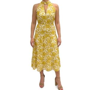 Midi white and yellow foral dress